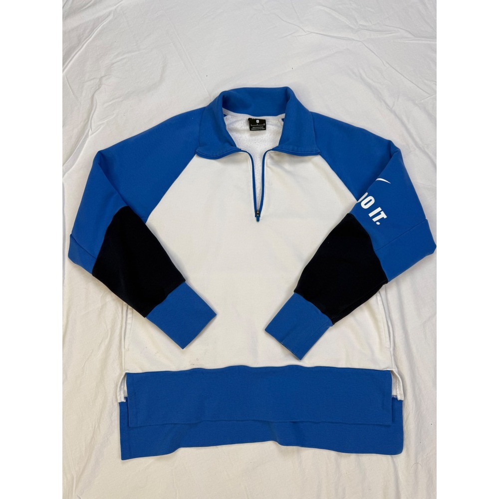 Nike Womens Dri Fit Sportswear Phoenix Fleece 1/4 Zip Pull Over Blue White Sz S‎